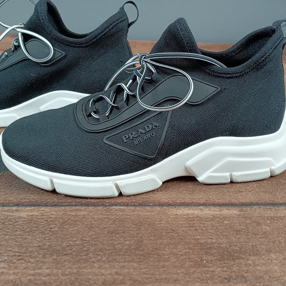 Prada Milano Black Knit Sock Sneakers Chunky White Sole Logo size 37 - Picture 3 of 7